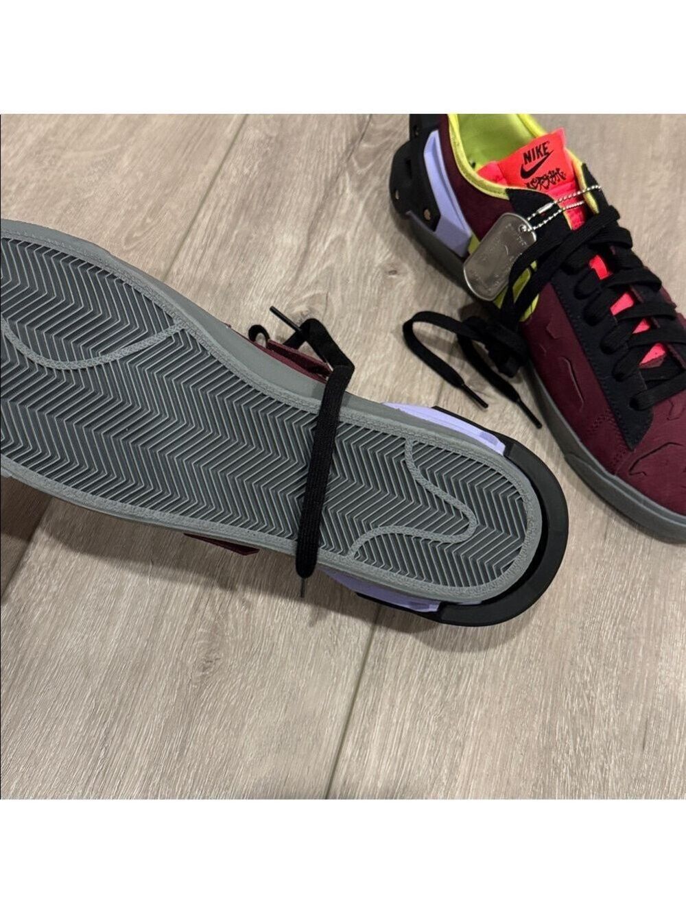 Nike Men's Burgundy and Neon Sneakers - Picture 10 of 12